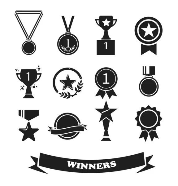 Ensemble d'icônes de prix et de récompenses. Vecteur d'icônes gagnant . — Image vectorielle