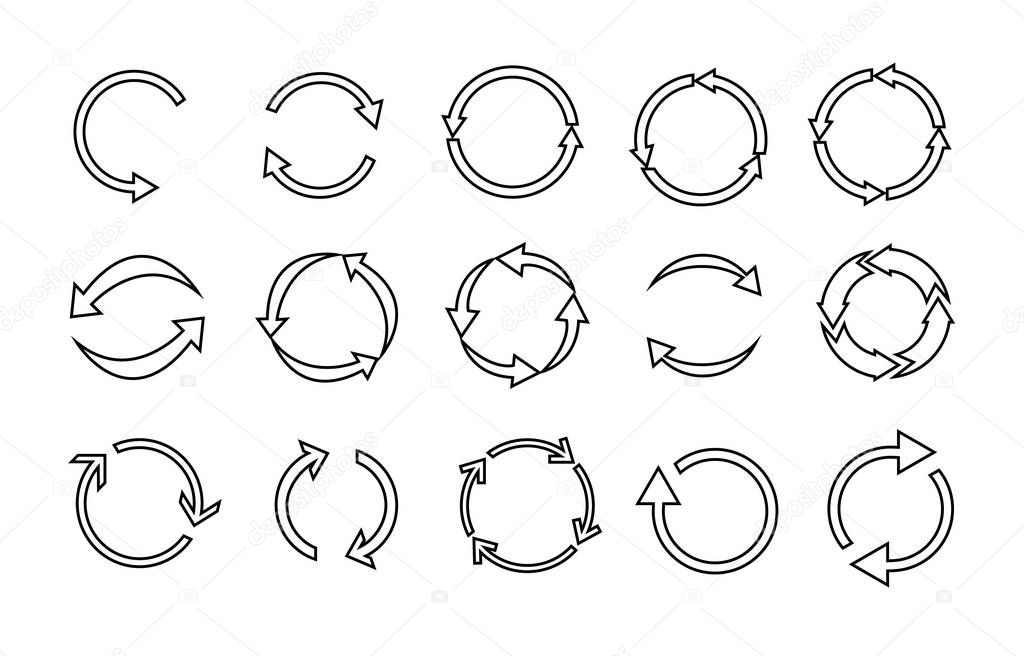 Set of circular arrows. Thin line. Recycling icons.