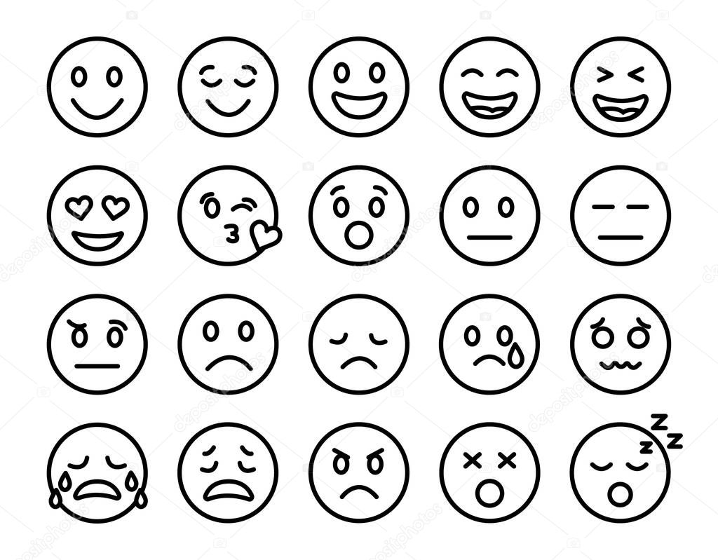 Set of emoticons. Emoji icon. Vector thin line.
