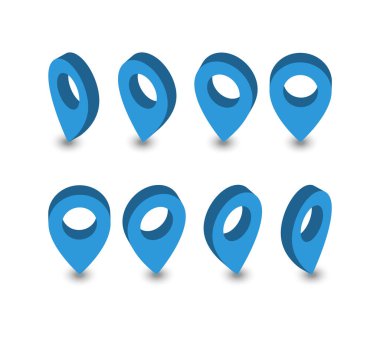 3D mavi harita işaretçileri. İşaret sembolü. Vektör simgesi.