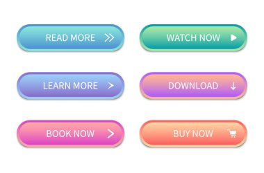 Web düğmeleri arayüzü. Siteler için modern düğmeler. Vektör simgeleri.