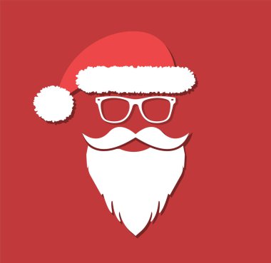 Düz stil gözlüklü Noel Baba. Mutlu Noeller ve mutlu yıllar..