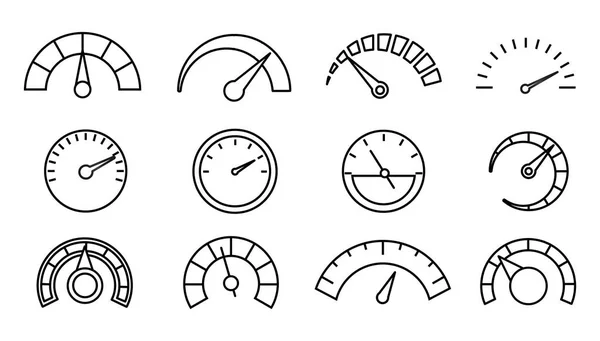 Conjunto de iconos del velocímetro. Línea delgada . — Vector de stock