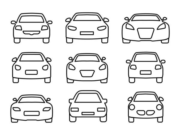 Reihe von Auto-Ikonen dünne Linie. Web-Symbole Frontansicht Auto. Vektorillustration. — Stockvektor