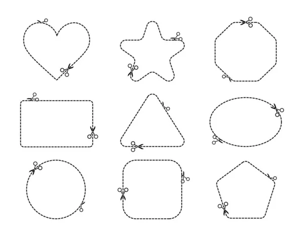 Conjunto de cupones. Cupones con líneas cortadas. Tijeras pegatinas cortadas . — Vector de stock