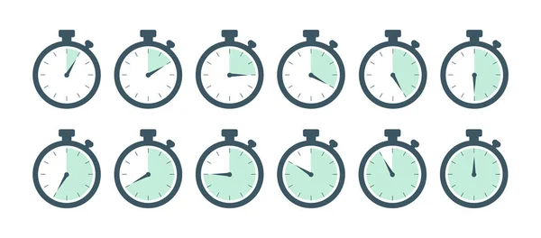 A set of stopwatch with different time. Countdown in seconds. Vector icons. — Stock Vector
