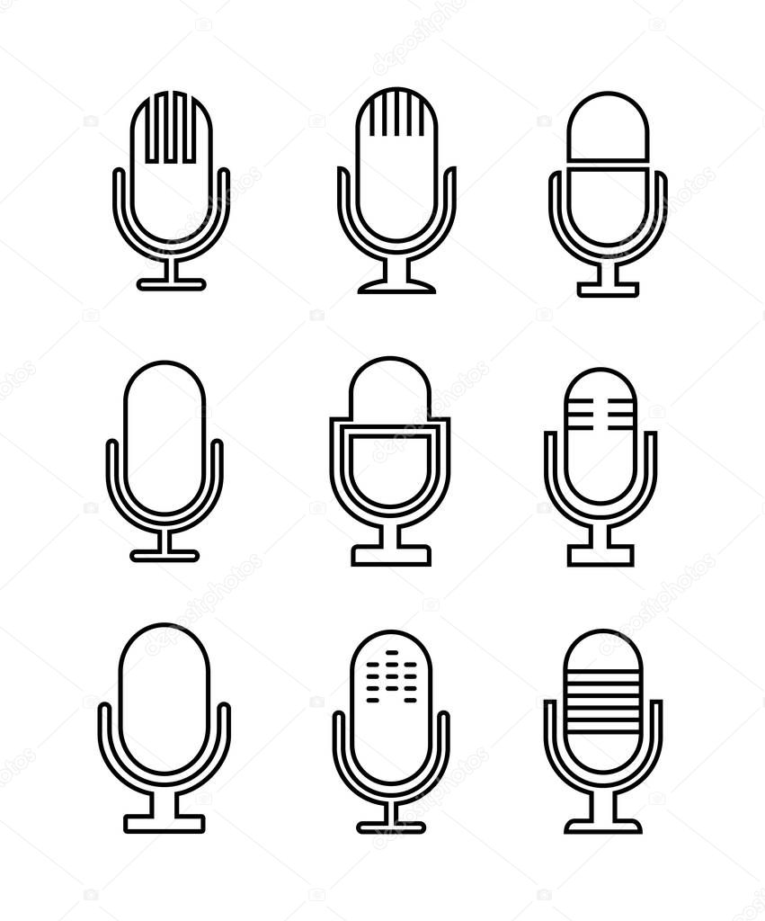 Microphone set icons thin line. Vector illustration.