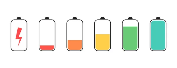 Kleurenverzameling van batterijvermogen. Batterijniveau ingesteld. — Stockvector