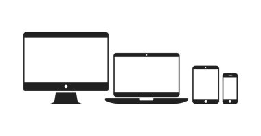 Vektör seti bilgisayar, dizüstü bilgisayar, tablet ve akıllı telefon simgeleri. Dijital aygıtlar.