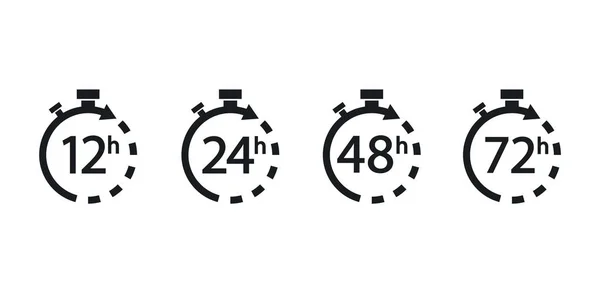 Collection flèches horloge et l'heure icons.12, 24, 48, 72 heures . — Image vectorielle