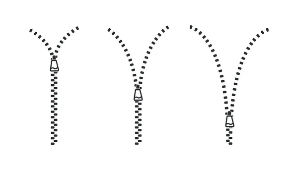 Satz geschlossener und offener Reißverschluss mit Zip-Vektor-Illustration. — Stockvektor