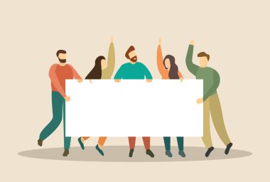 Crowd people with blank poster. Protest. Flat style. Vector