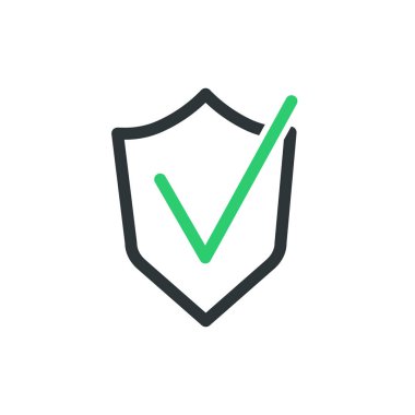 Vector shield with check mark. Antivirus and activation protection icon. Approved icon.