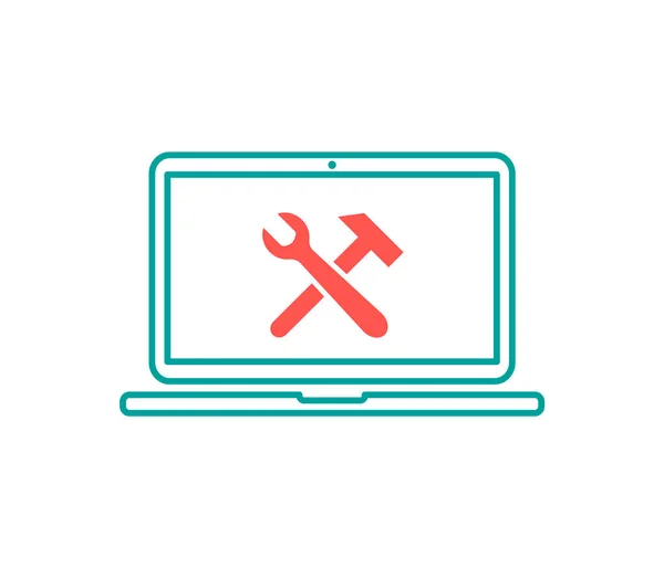 Icona del vettore di riparazione del computer portatile. Centro servizi icona linea sottile — Vettoriale Stock