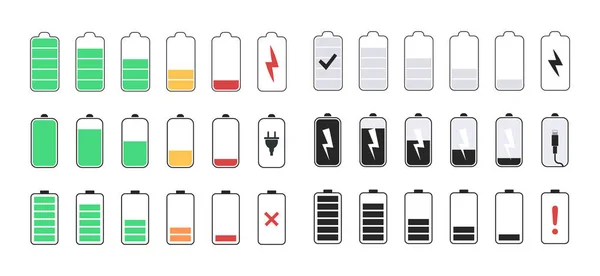 Batterij iconen. Accu opgeladen. Telefoonkosten status. Vector — Stockvector