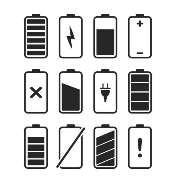 Zestaw ikon baterii ładowania. Naładuj telefon. Ikony baterii czarnej. — Wektor stockowy