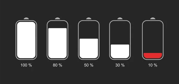 Laadniveau batterij. Telefoonbatterij Iconen. Vector — Stockvector