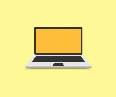 Sarı arka planda düz modern laptop. Vektör aygıtı