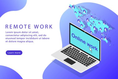 Uzaktan kumanda. Serbest çalışıyorum. Isometric. Web siteleri için iniş sayfası. Vektör