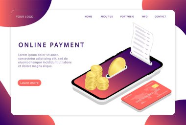 Çevrimiçi ödeme. Mobil ödeme sistemi. İniş sayfası. Web siteleri için modern web sayfaları.