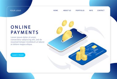 Online ödemeler. Cep telefonu ödemesi. İniş sayfası. Web siteleri için modern web sayfaları.