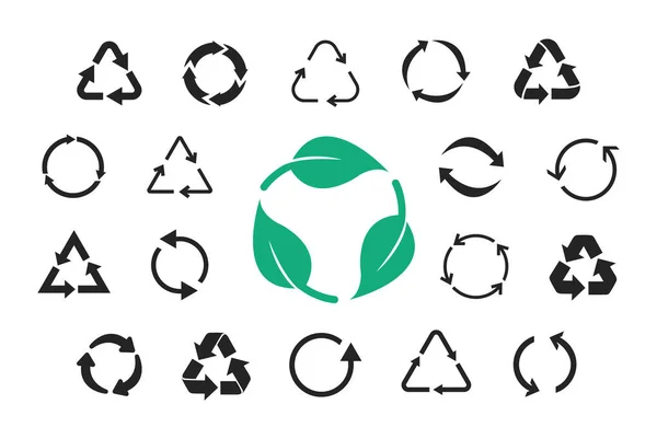 Σύνολο Εικονιδίων Ανακύκλωσης Βέλη Διάνυσμα Σύμβολα Ανακύκλωσης — Διανυσματικό Αρχείο