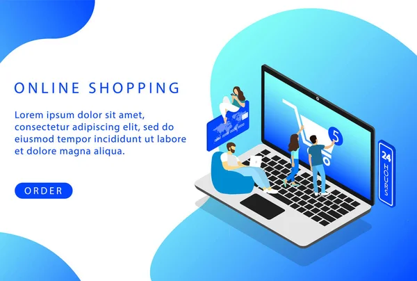 Shopping Online Negozi Online Isometrica Pagina Destinazione Siti Web Vettore — Vettoriale Stock