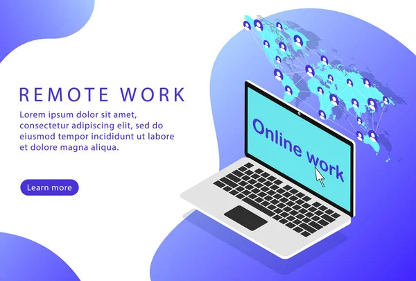 远程工作 自由撰稿人等距 登陆网页为网站 — 图库矢量图片