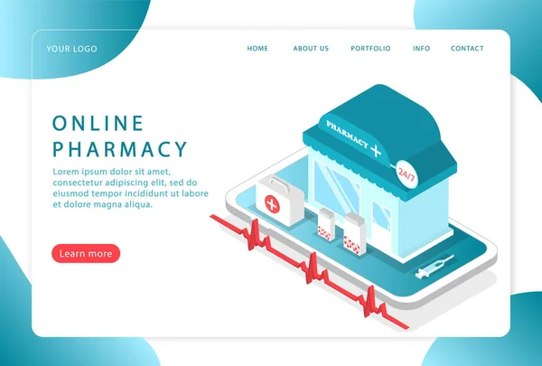 Farmacia Online Assistenza Sanitaria Online Pagina Iniziale Pagine Web Moderne — Vettoriale Stock