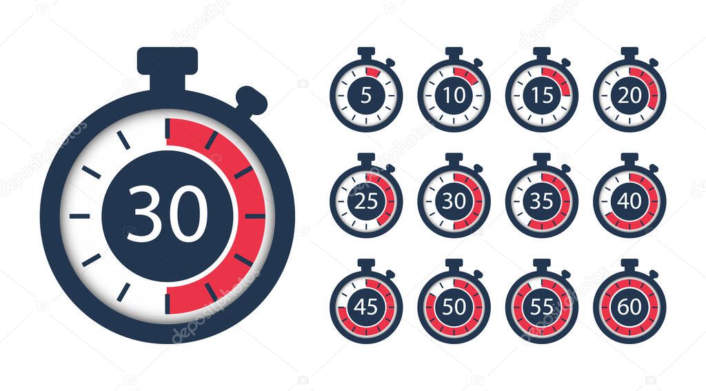 Big set of stopwatches. Timer icons. Vector