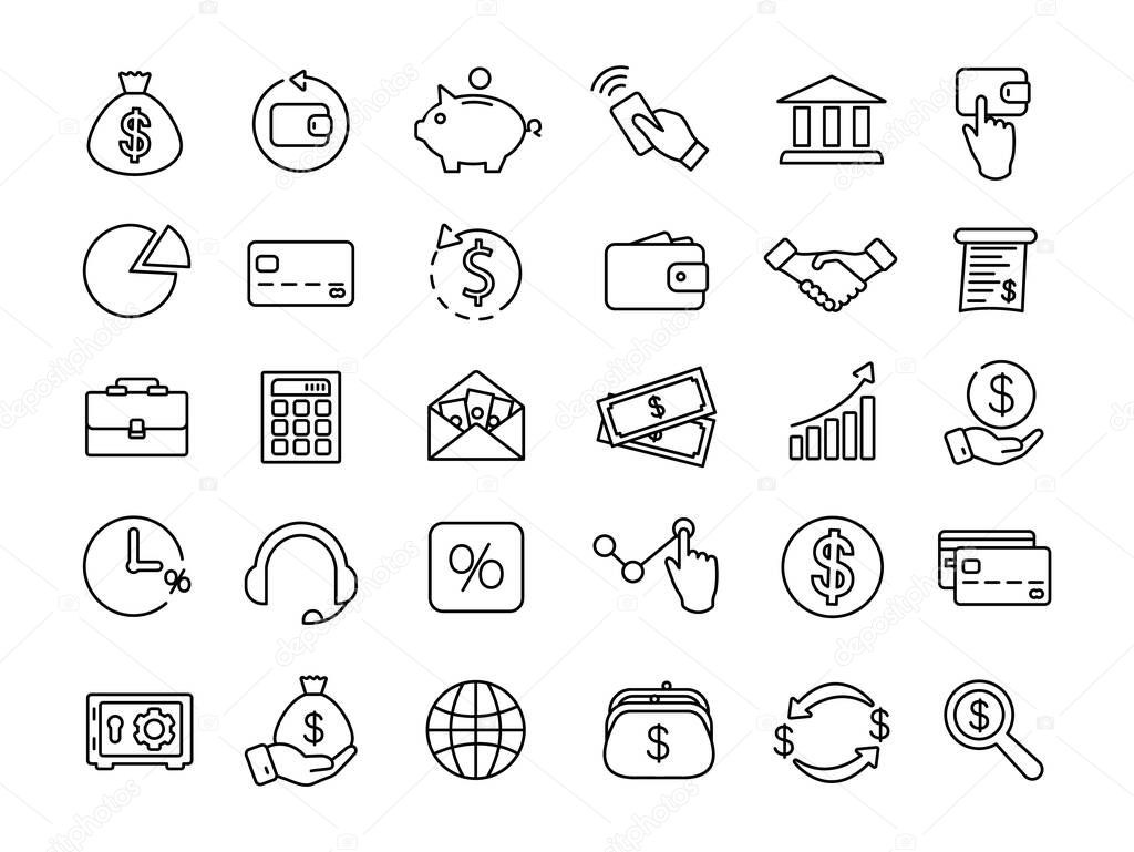 Financial and banking thin line icons. Money icons. Symbols of Economics