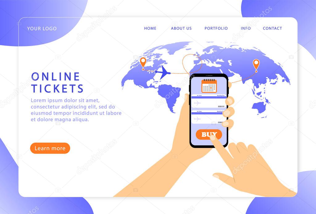 Online tickets. Booking ticket. Landing page. Modern web pages for web sites.