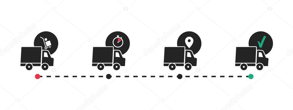 Delivery route. Delivery tracking. Shipping service. Vector icons.