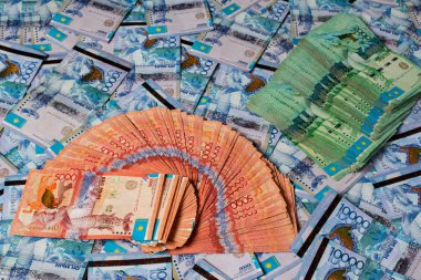 Kağıt banknotlar tenge Kzt. Tenge, Kaz 'ın ulusal para birimidir.
