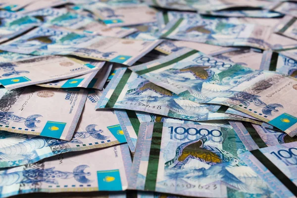 Billetes Papel Tenge Kzt Tenge Moneda Nacional Kazajstán Banco Kazajstán — Foto de Stock