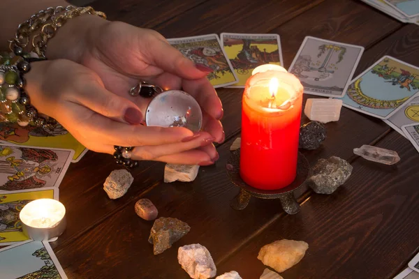 Bangkok Thailand March Fortune Teller Holds Magic Ball Table Fortune — Stock Photo, Image