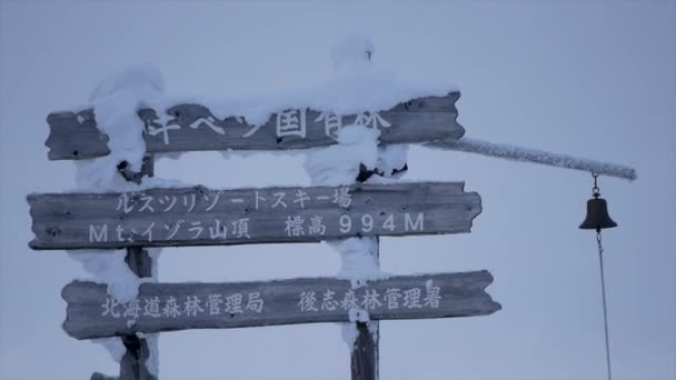 Las campanas japonesas cubiertas de nieve — Vídeos de Stock