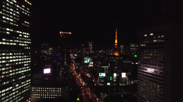 Япония, Токио - январь 2019 г. Вид с воздуха на Ночной Токио — стоковое видео