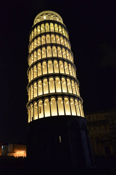 The Tower of Pisa illuminated