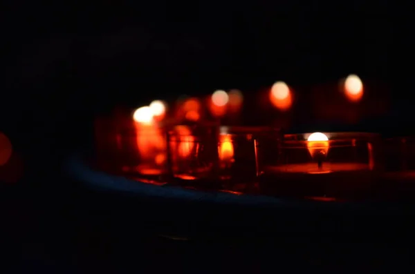 Many Burning Candles Shallow Depth Field — Stock Photo, Image