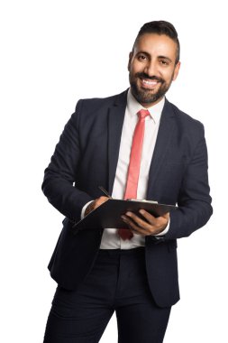 klasör ile gülümseyen iş adamı