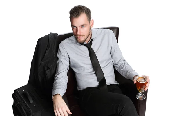 Laid back businessman with beer — Stock Photo, Image