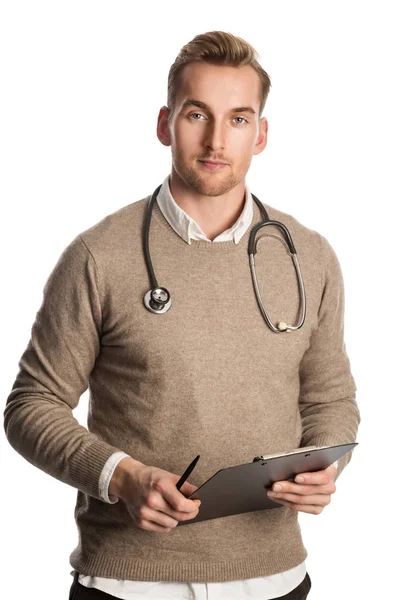Attractive doctor with document — Stock Photo, Image
