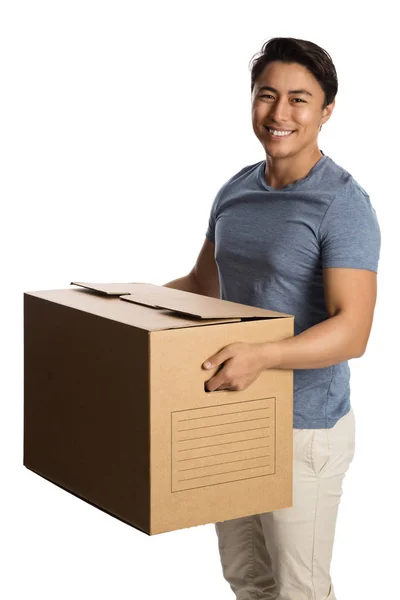 Muž s lepenkovou krabicí — Stock fotografie