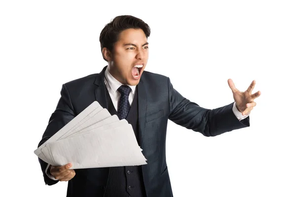 Screaming businessman with paper — Stock Photo, Image
