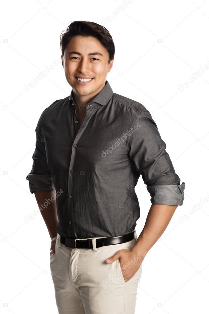 Handsome man in grey shirt