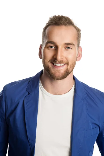 Modischer Mann in blauer Jacke — Stockfoto