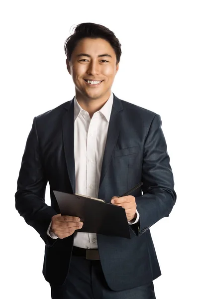 Smiling businessman with document — Stock Photo, Image
