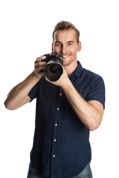 Snygg fotograf med kamera — Stockfoto