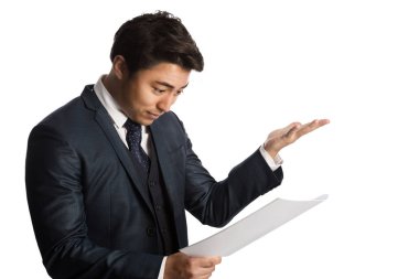 Kağıtları ile çok mutlu işadamı